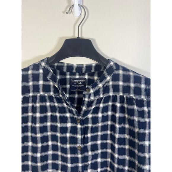 Abercrombie & Fitch Womens Navy White Plaid Button Front Blouse Size Small - Picture 2 of 6
